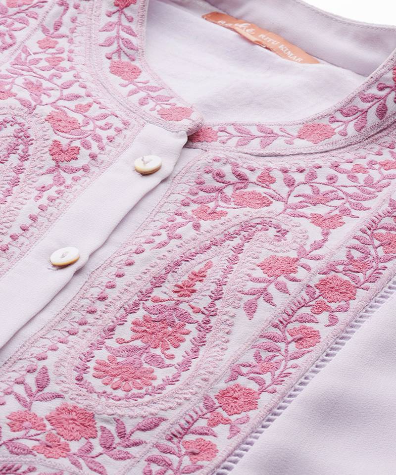 lilac georgette kurta with embroidered work design