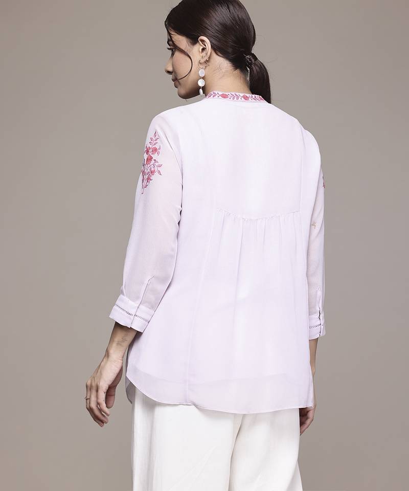 lilac georgette kurta with embroidered work design