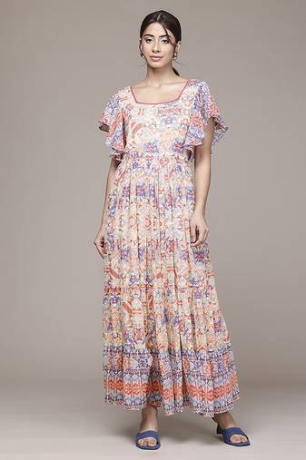 multicolor cotton dress with allover printed pattern