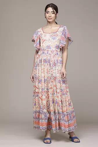 multicolor cotton dress with allover printed pattern