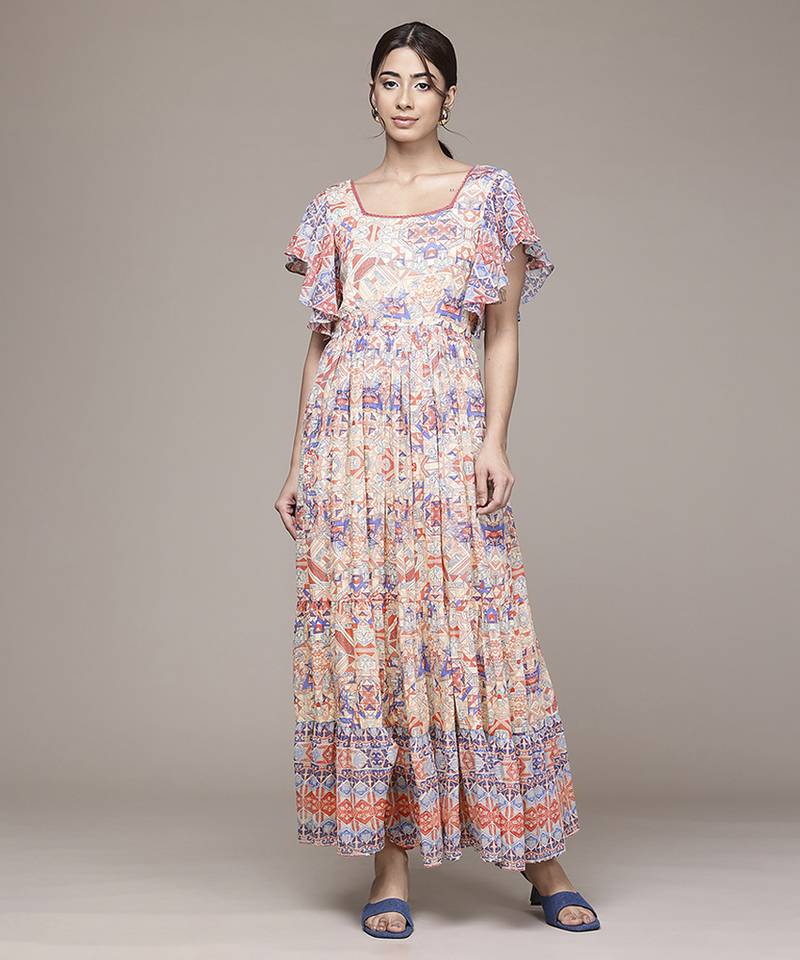 multicolor cotton dress with allover printed pattern