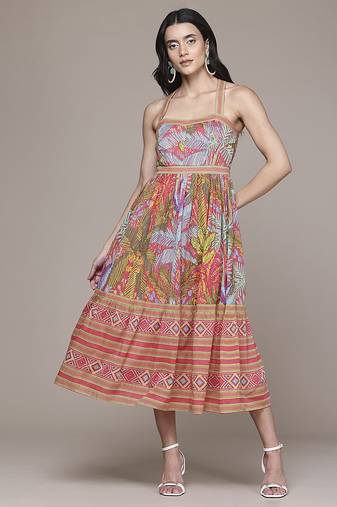 multicolor cotton dress with printed pattern design