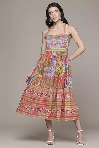 multicolor cotton dress with printed pattern design