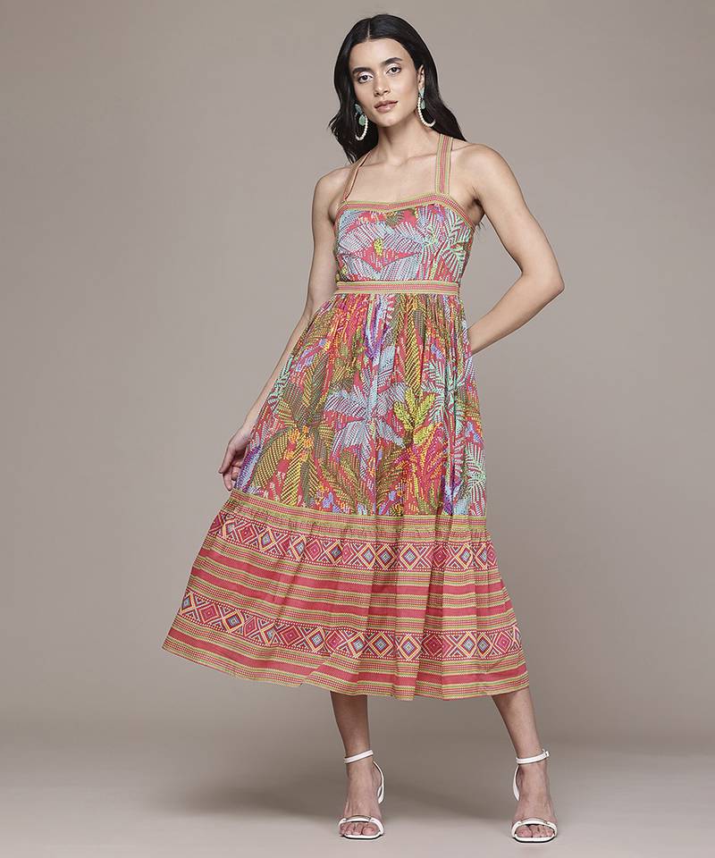 multicolor cotton dress with printed pattern design