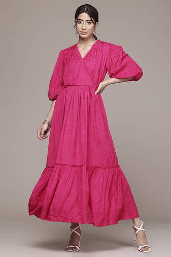 fuchsia viscose dress with plain design