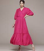 fuchsia viscose dress with plain design