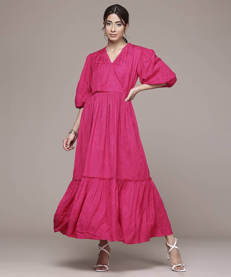 fuchsia viscose dress with plain design