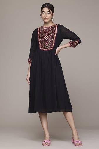 black cotton dress with embroidered work design