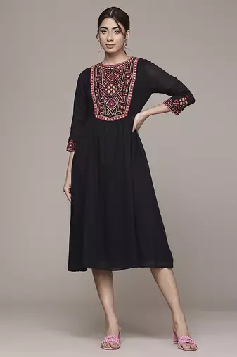 black cotton dress with embroidered work design