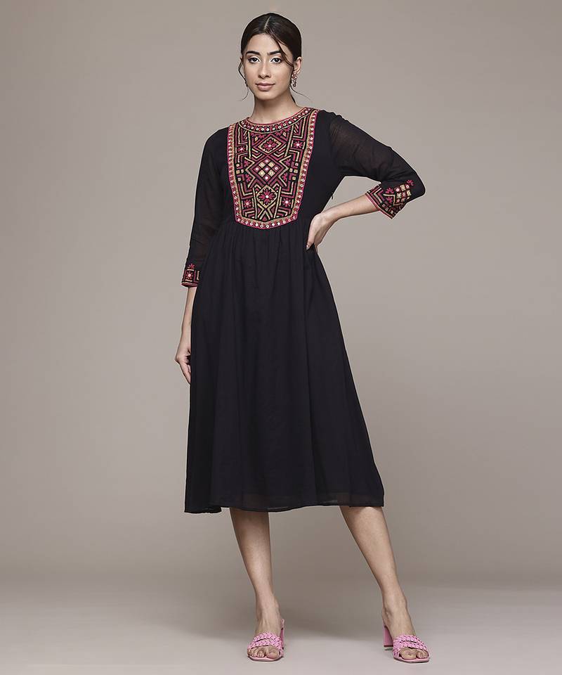black cotton dress with embroidered work design