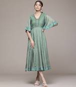 teal viscose dress with floral embroidered design