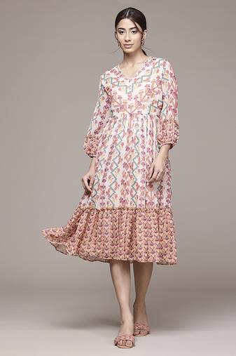 multicolor chiffon dress with printed work design