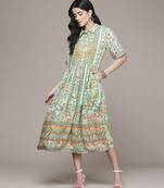 green rayon dress with printed work design