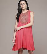 pink viscose dress with embroidered work design