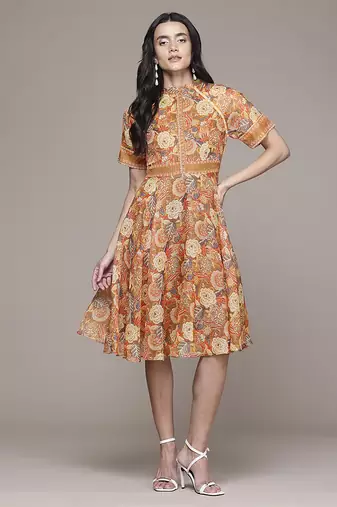 multicolor cotton dress with printed work design