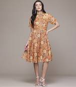 multicolor cotton dress with printed work design