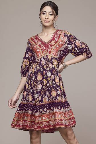  black rayon dress with printed work design