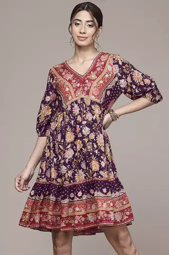  black rayon dress with printed work design