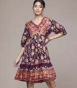  black rayon dress with printed work design