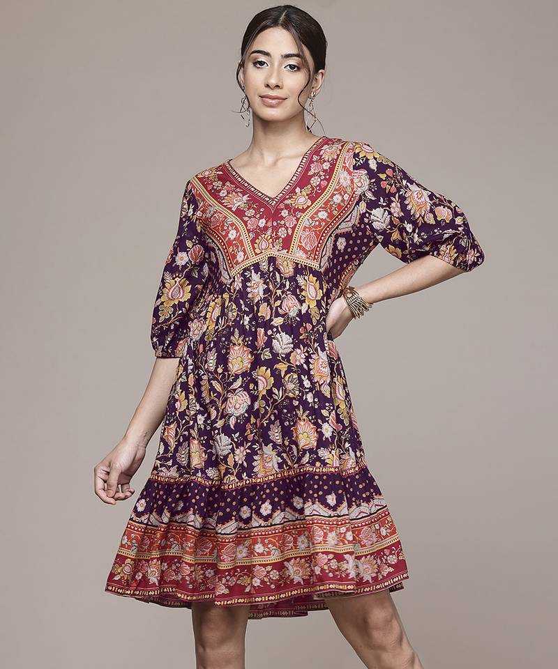  black rayon dress with printed work design