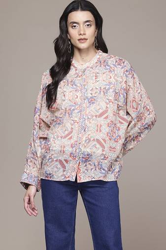 multicolor cotton shirt with printed work design