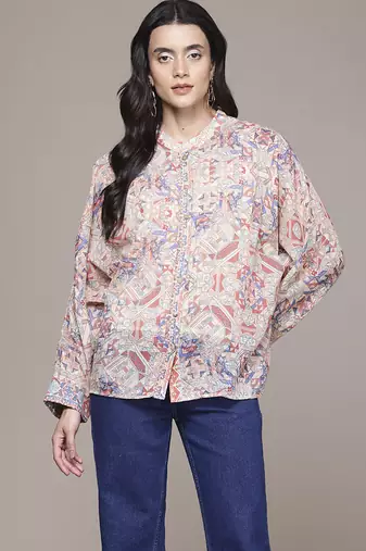 multicolor cotton shirt with printed work design