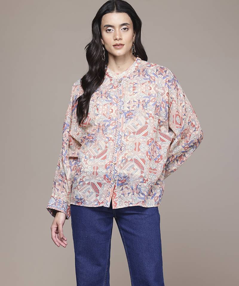 multicolor cotton shirt with printed work design