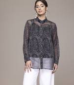 black chiffon shirt with printed work design