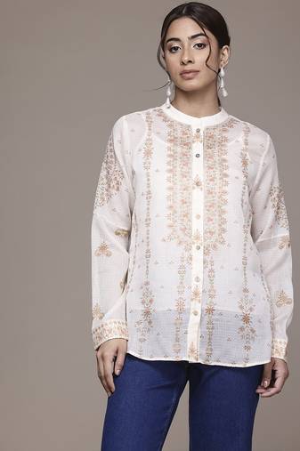 white cotton shirt with printed work design