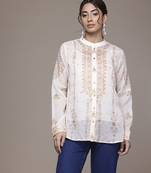white cotton shirt with printed work design
