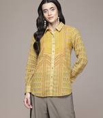 yellow viscose shirt with printed work design