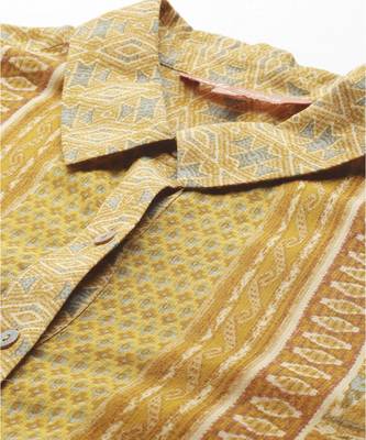 yellow viscose shirt with printed work design 2