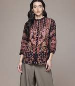 black viscose shirt with printed work design