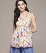 multicolor cotton top with floral printed work