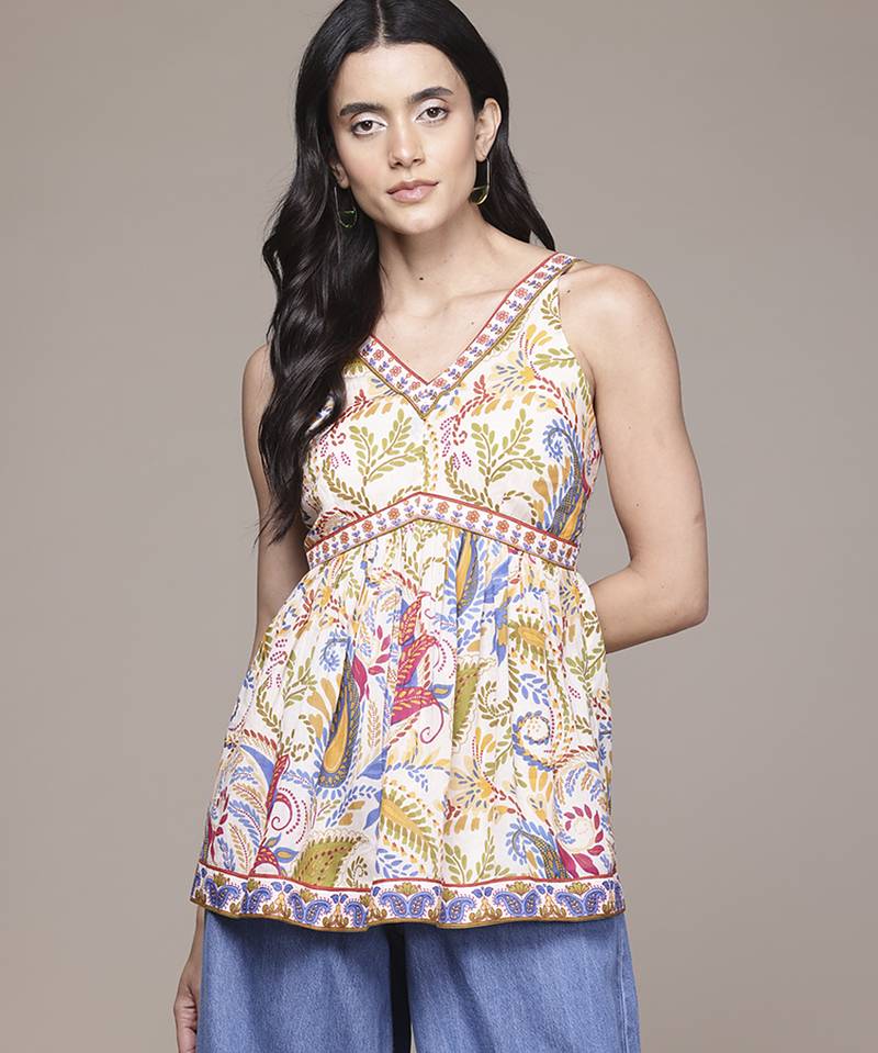 multicolor cotton top with floral printed work