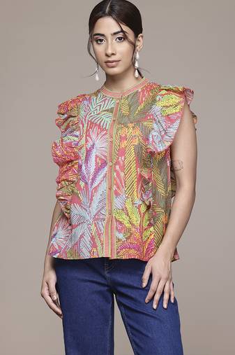 multicolor cotton top with printed work design