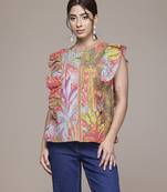 multicolor cotton top with printed work design