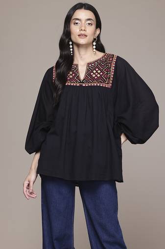 black cotton top with embroidered work design