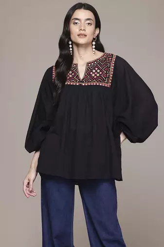 black cotton top with embroidered work design