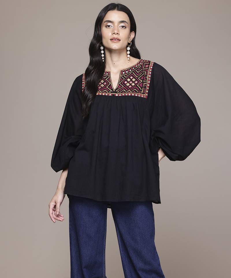 black cotton top with embroidered work design