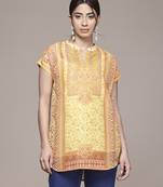 yellow cotton top with printed work design