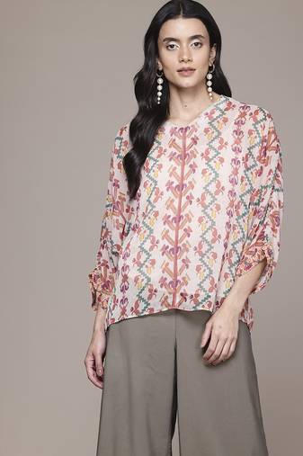 multicolor chiffon top with printed work design