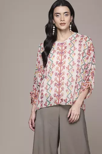 multicolor chiffon top with printed work design