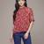 red chiffon top with printed work design