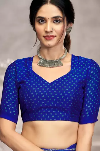 Royal blue bandhani printed chiffon saree with unstitched blouse, ethnic indian attire