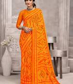 Yellow orangish bandhani printed chiffon saree with unstitched blouse, ethnic indian attire