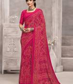 Pink maroon bandhani printed chiffon saree with unstitched blouse, ethnic indian attire
