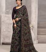 Black bandhani printed chiffon saree with unstitched blouse, ethnic indian attire