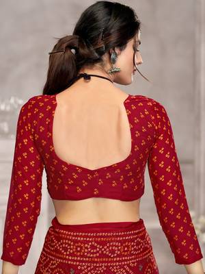 Maroon bandhani printed chiffon saree with unstitched blouse, ethnic indian attire 3
