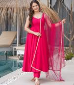 RANI PINK pure roman silk readymade anarkali suit stitched